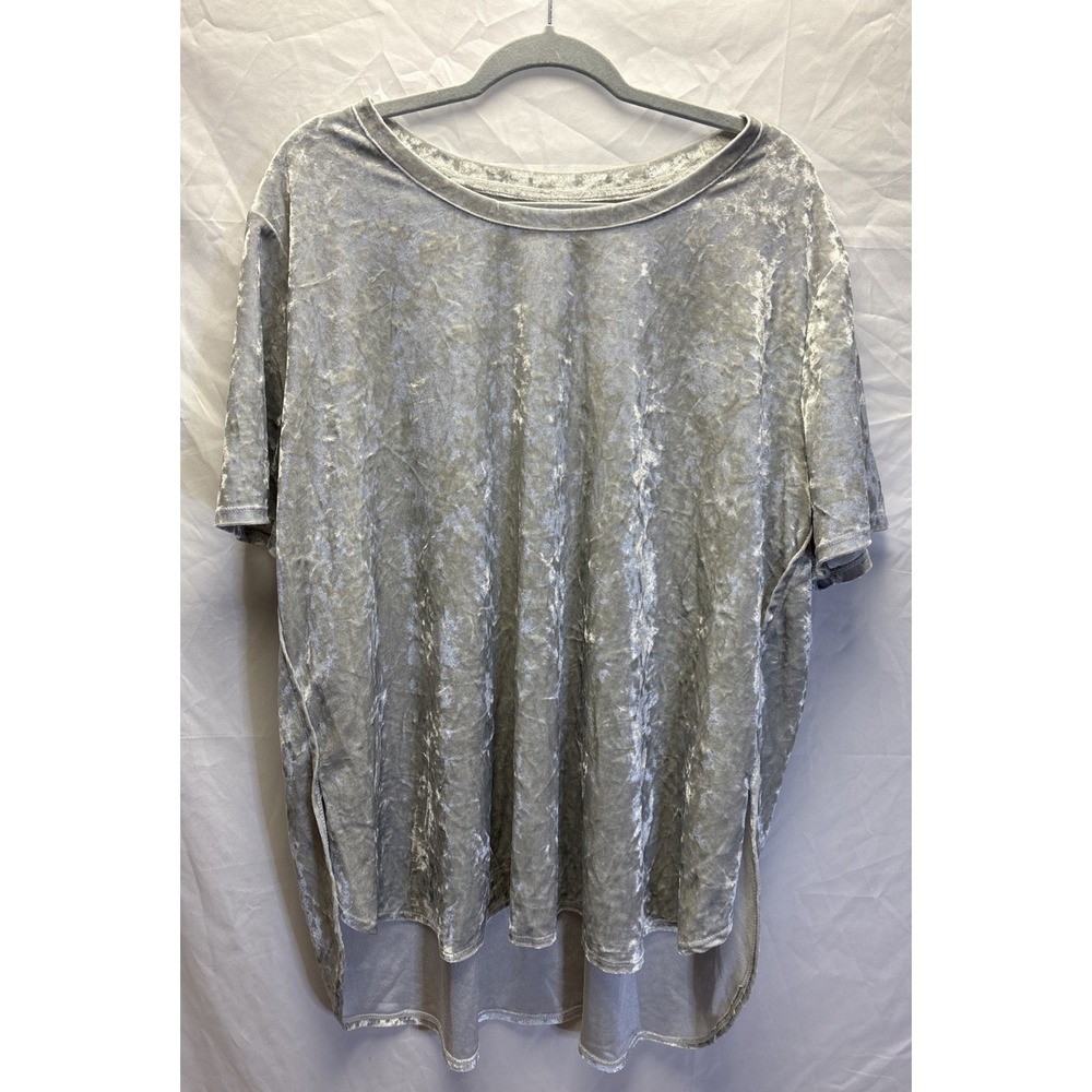 Faded Glory 3XL Silver Gray Crushed Velvet Tunic Top High Low Hem Plus Size